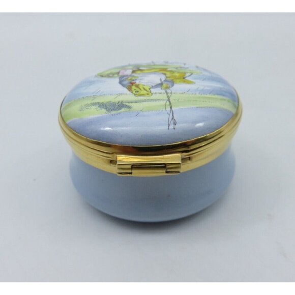 Beatrix Potter JEREMY FISHER Crummles Enamel Trinket Pill Box Vintage With Case - Picture 8 of 11